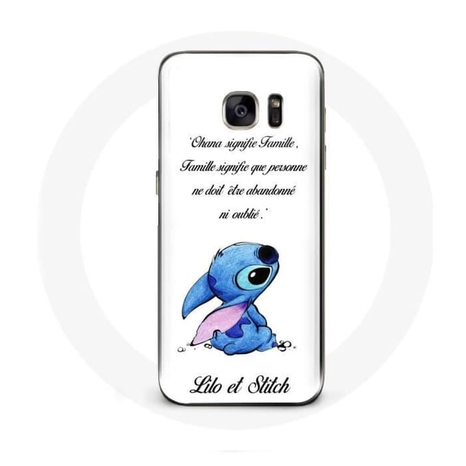 Coque - Lilo et Stitch - Samsung Galaxy S7 - Souple - Citation Ohana - Blanc blanc