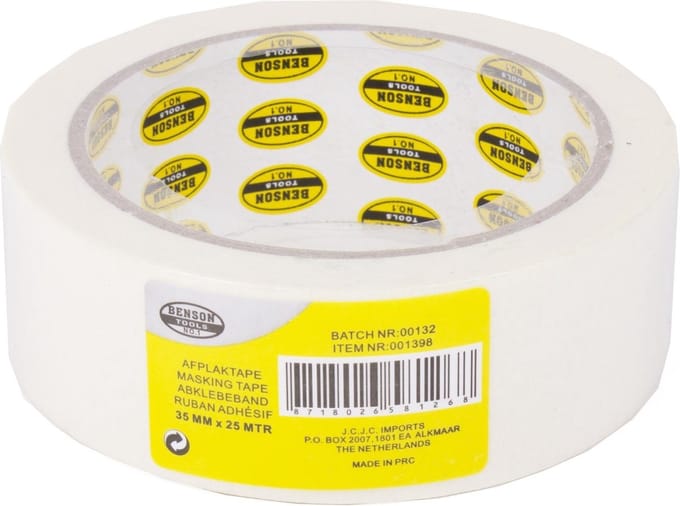 Benson Afplaktape - Strakke Verflijnen - 35 mm x 25 m - Wit