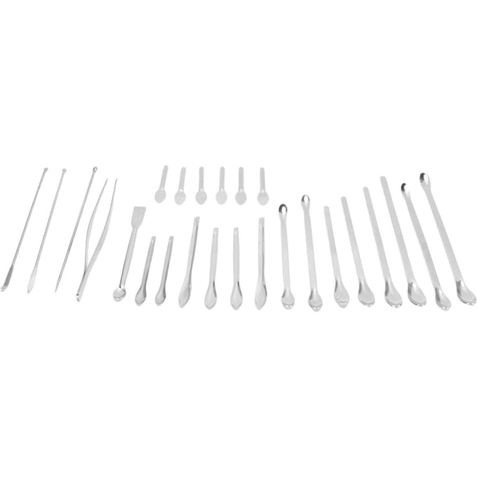 25 Stuks Laboratorium Lepel Spatel Tangen Set 304 Roestvrij Staal Lange Handgreep Multifunctionele Laboratorium Sampling Schep white