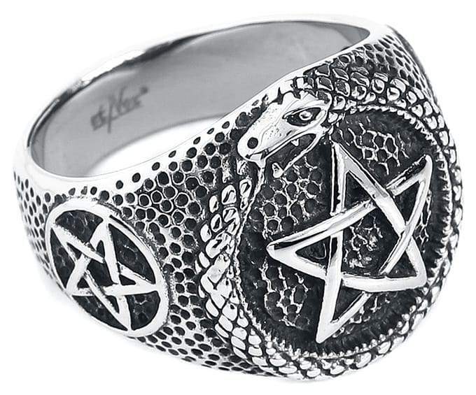 etNox hard and heavy - Gothic Ring - Schlangen Pentagramm - zilverkleurig