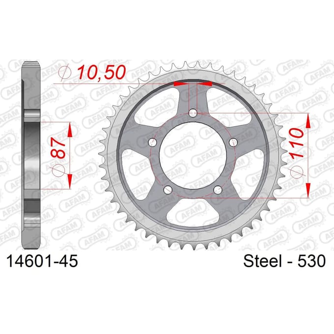 Stalen tandwiel Afam 530 45 dents