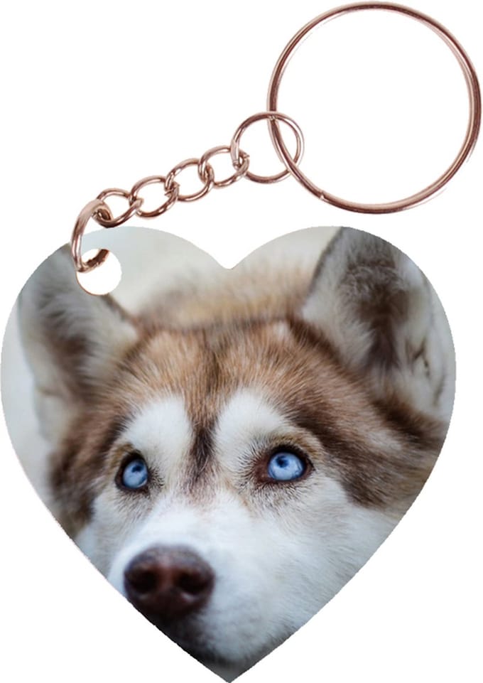 Sleutelhanger hartje 5x5cm - Husky Liggend