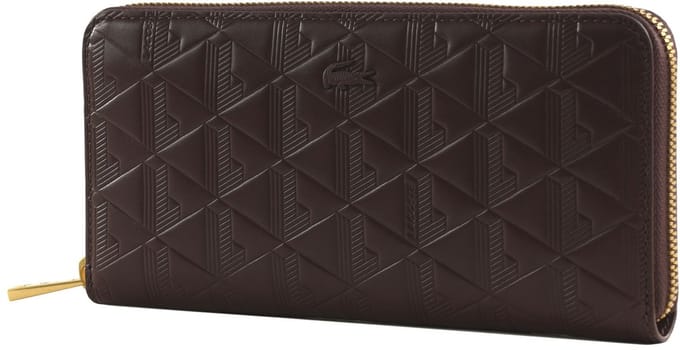 LACOSTE Leren portemonnee Zip Wallet Fudge donkerbruin