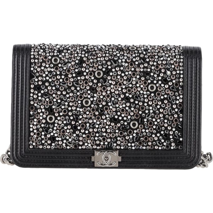 Chanel Oude Medium Boy Beaded Schoudertas in Zwart Kalfsleer