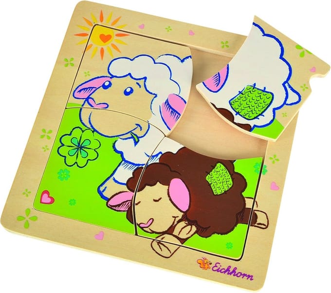 Houten Legpuzzel Schaap met Frame voor Peuters (5 Stuks)