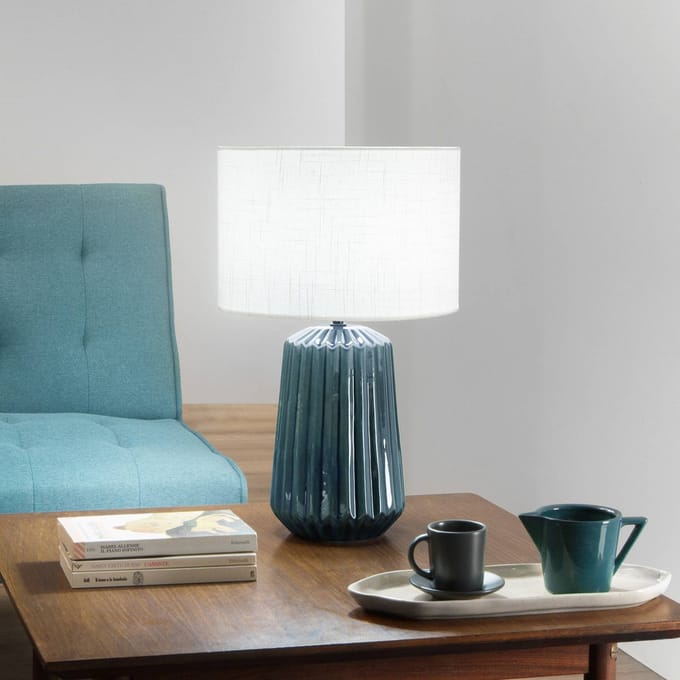 Luce Ambiente Design Tafellamp Kiowa, hoogte 46 cm, blauw/wit, keramiek/stof