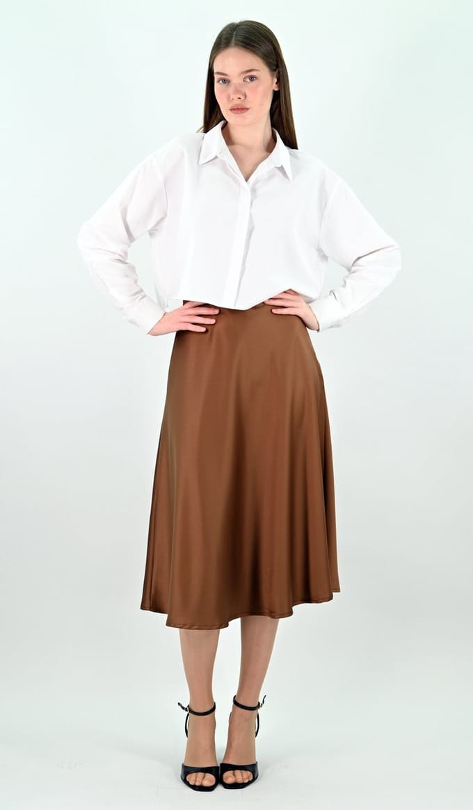 YesMooi - Satijnen Midirok - Bruin - XXL (44)