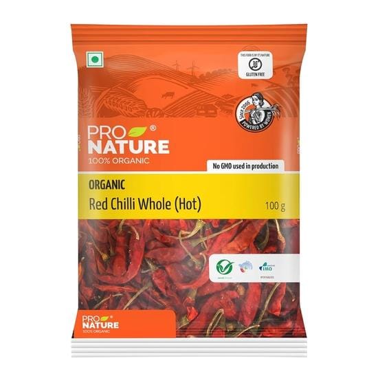 Pro Nature 100% Biologische Rode Peper Hele (Heet)100 gram yellow