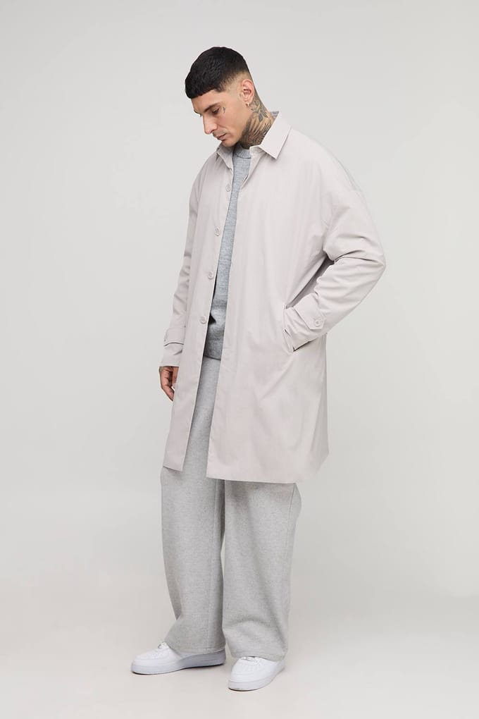 Tall Crinkle Oversized Mac | Grey | Size Small