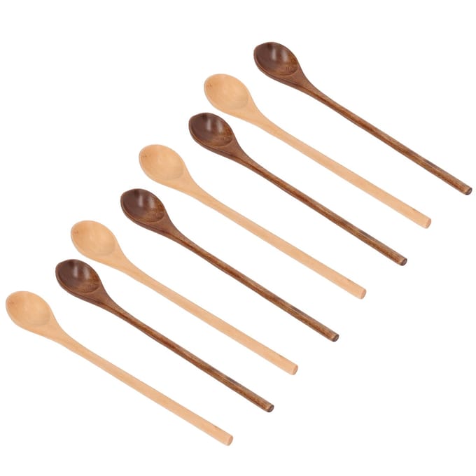 8 stuks houten lepels van beukenhout, veilig en milieuvriendelijk, houten serveerlepel met comfortabele grip beige