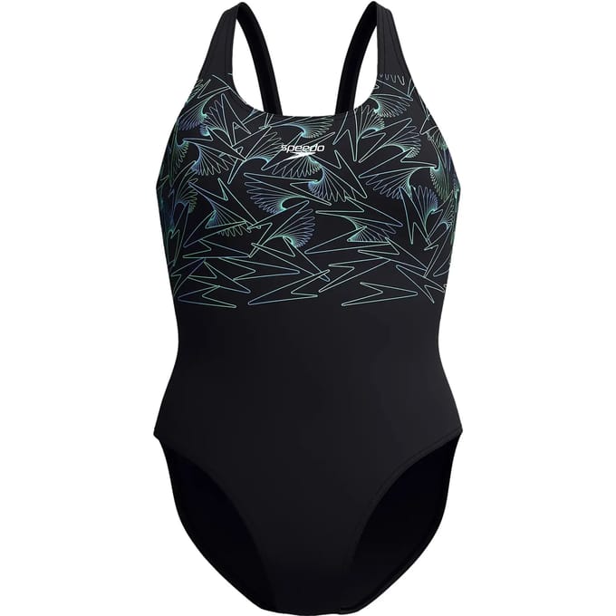 Speedo Hyperboom Placement Muscleback Dames - Chloorbestendig Sportbadpak Dames - Kleurvast Badpak Dames - Zwempak Dames met Muscleback - Zwart/Groen - 36
