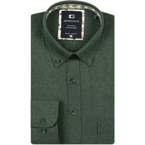 Giordano Overhemd Brando Wooltouch Melange Flanel Twill Groen / male