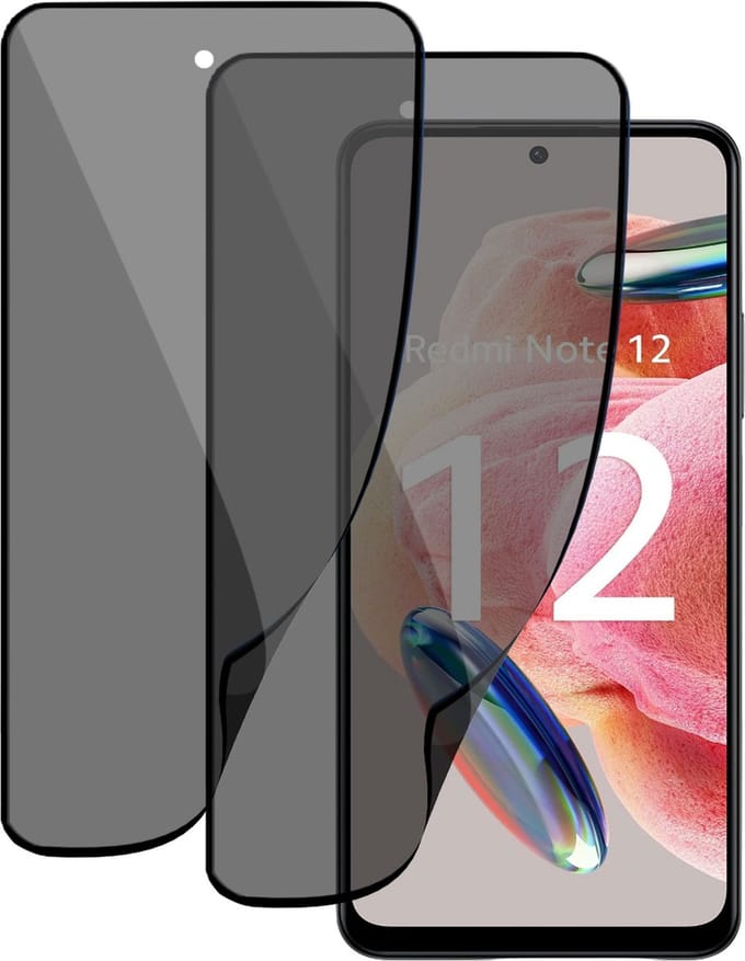 2x Privé Screenprotector geschikt voor Xiaomi Xiaomi Redmi Note 12 Screenprotector - Privacy Beschermglas - Privacy Proteqt+