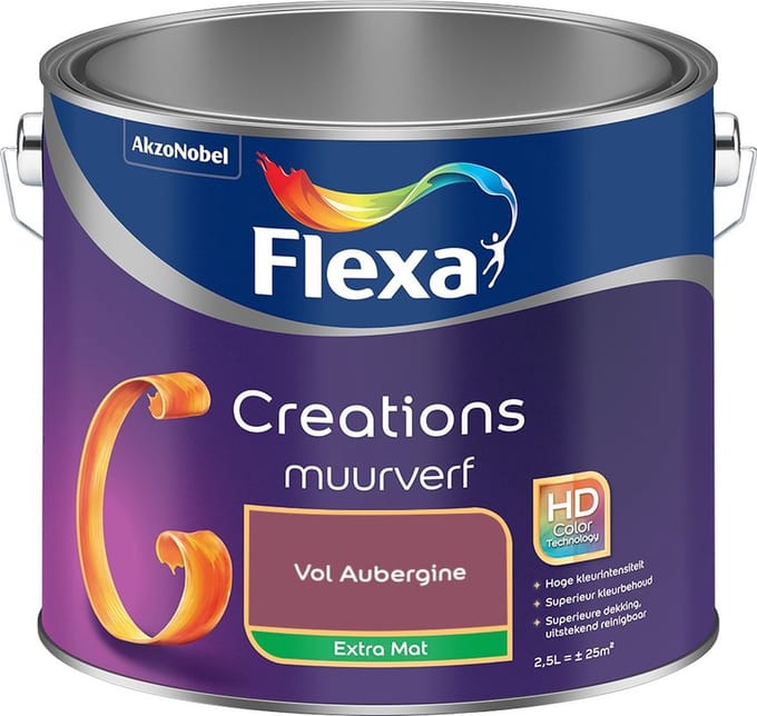 Flexa - Creations Muurverf Extra Mat - Vol Aubergine - Mengverf - 2,5 L