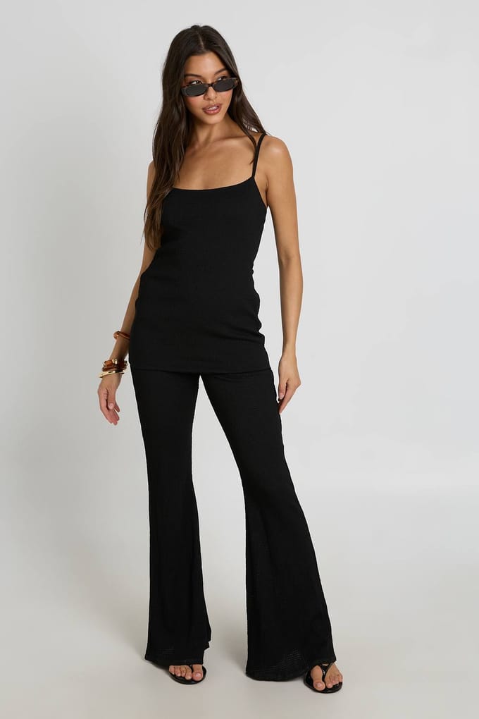 boohoo Dames Gestructureerde Longline Cami Dubbele Laag Jumpsuit | Zwart | Maat: 38