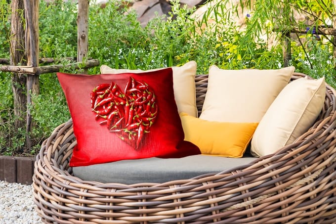 Buitenkussens - Tuin - Pepers - Rood - Hart - 50x30 cm