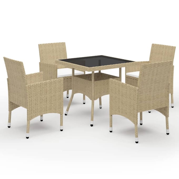 vidaXL - 5-delige - Tuinset - poly - rattan - en - glas - beige