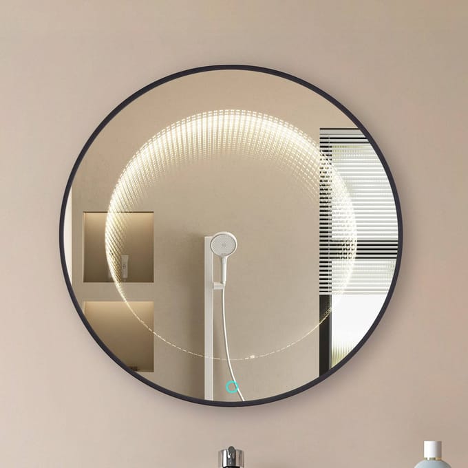 Lucande LED infinity spiegel Emire, zwart, aluminium, CCT, IP44