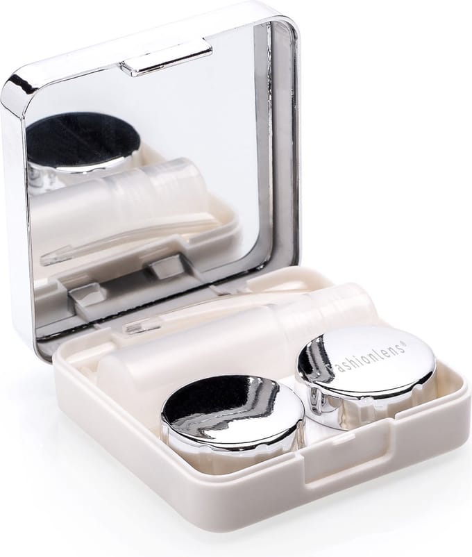 Lenzendoosje Partylens® - Silver - lenshouder inclusief spiegeltje - 5 delig