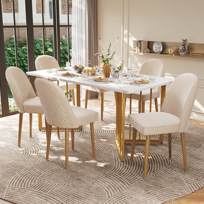 REDOM Eetkamerstoelenset - Ergonomische Zitting - Modern - Eetkamer - MDF en Metaal - Beige - 45,5 x 62 x 87,5 cm