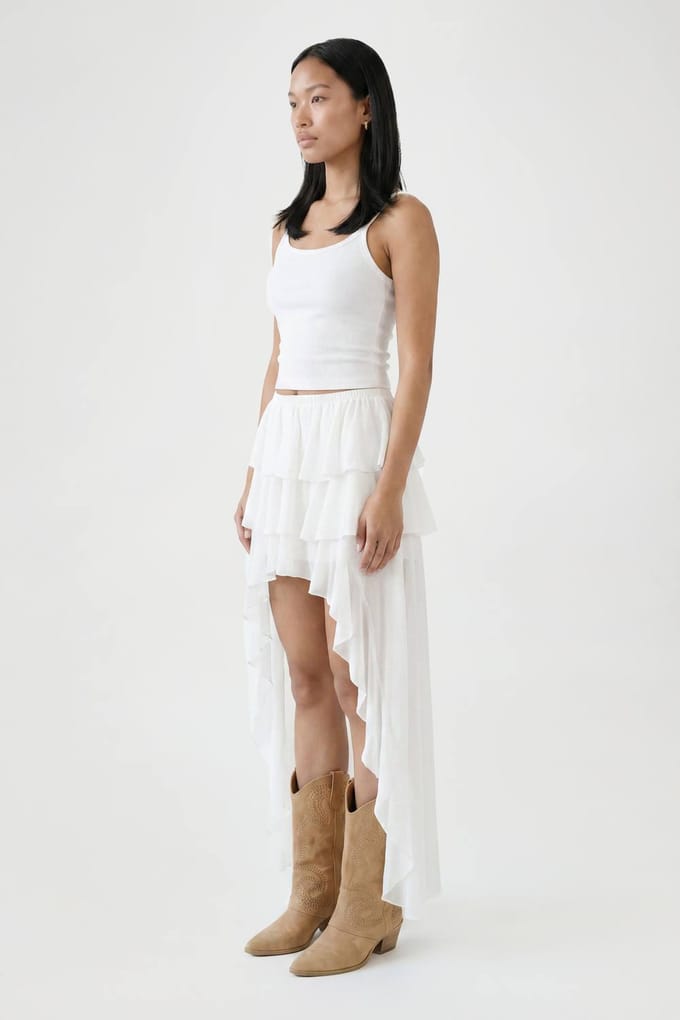 boohoo Dames Chiffon Waterval Asymmetrische Zoom Rok | Creme | Maat: 40