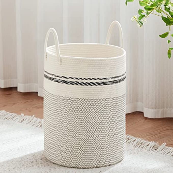 Grote Wasmand voor Deken en Speelgoed - 58L Gestreept Wit