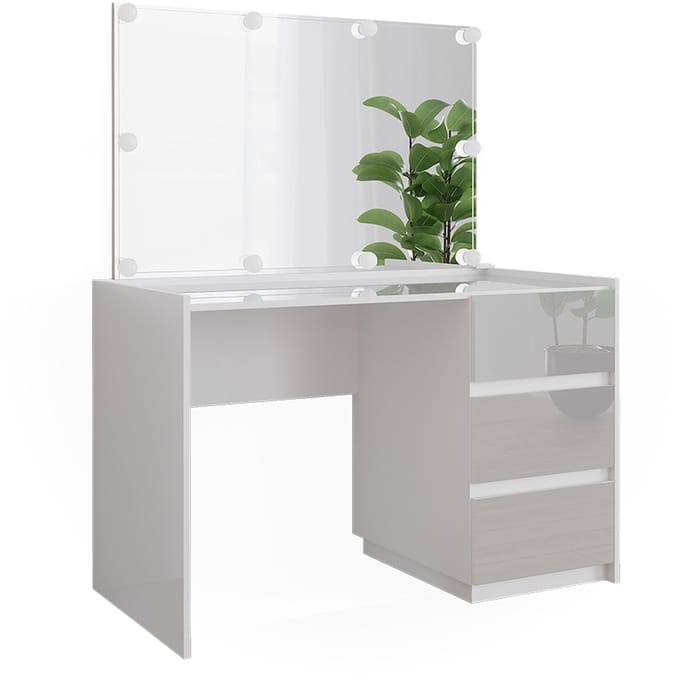 Vicco Marla Kaptafel – 120 cm met spiegel, LED-feeverlichting Wit Hoogglans