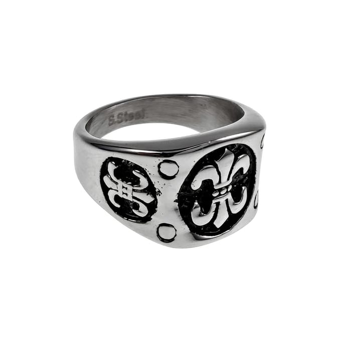 Stijlvolle Herenring met Fleur-de-lis Design - Gepolijste Roestvrij Staal (RVS)