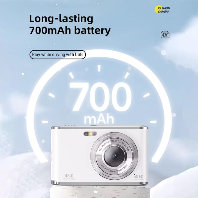 Kindercamera 4K digitale camera Videocamera met flitslicht 1/4 inch schroefgat 48 MP dubbele lenzen 16X