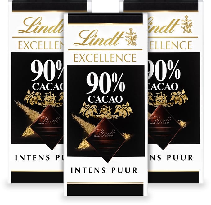 Lindt EXCELLENCE Chocolade Reep Puur - 90% Pure Chocolade 100g - 3-pack