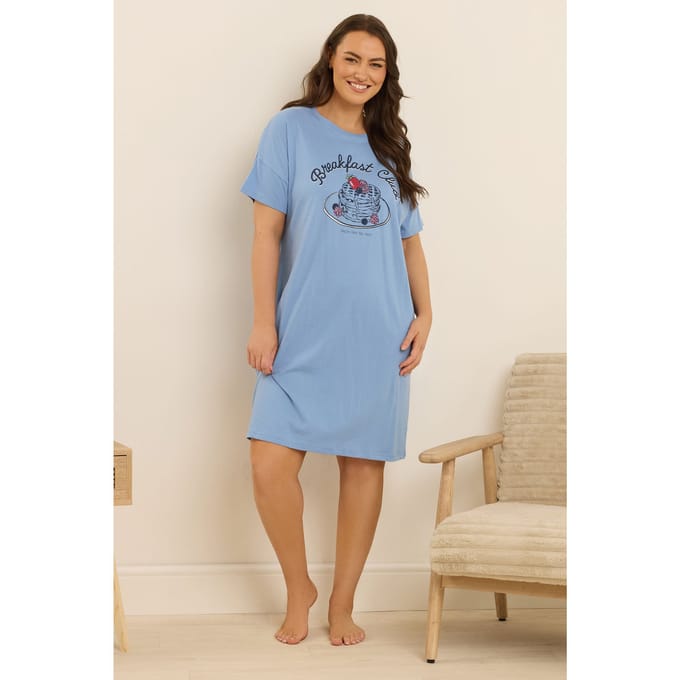 Yours Blue Breakfast Club Slaap Tshirt Nachthemd Size 58-60