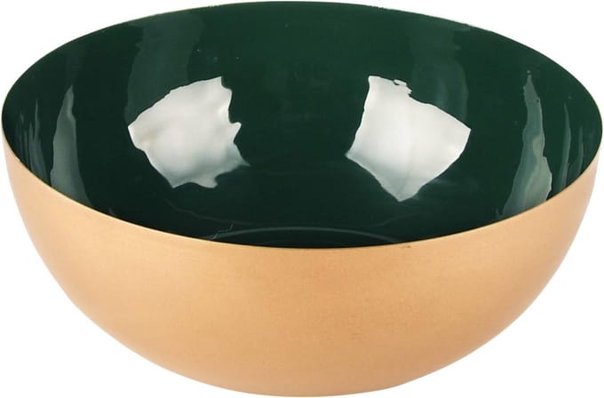 Dekoratief | Bowl rond, groen/goud, metaal, 21x21x8cm | A228174