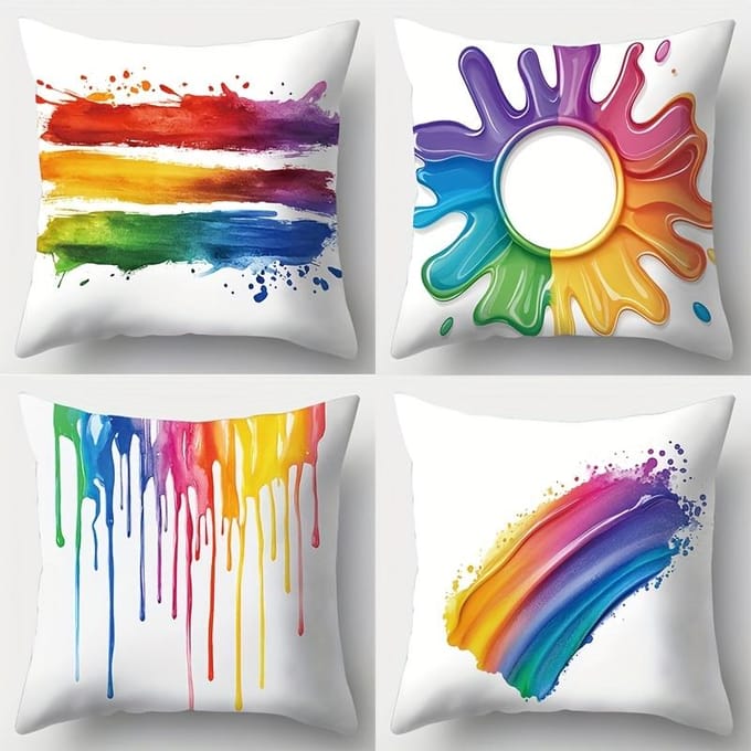 Housse de coussin Impression numérique Artwork Arc-en-ciel Peluche courte Convient aux salons chambres canapés Coussin d'appoint 4 pièces 50x50cm