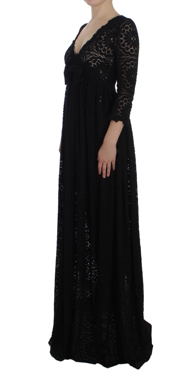 Kant Maxi Jurk Zwart 34 Mouwen