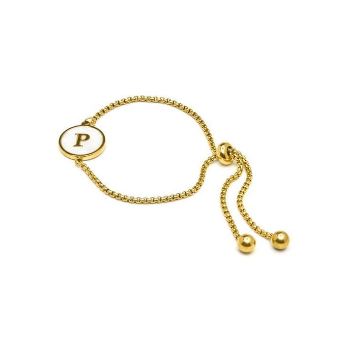 Luxenter armband in wit parelmoer afgewerkt in 18K geel goud - Alfabet
