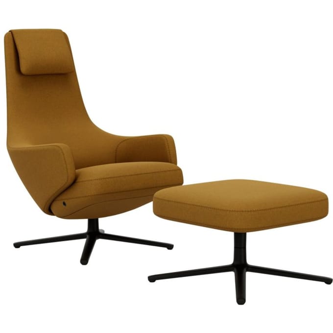 Vitra - Repos Fauteuil & Ottoman - basic dark gepoedercoat - Cosy 2 - koolzaadgeel - Zithoogte 40 cm