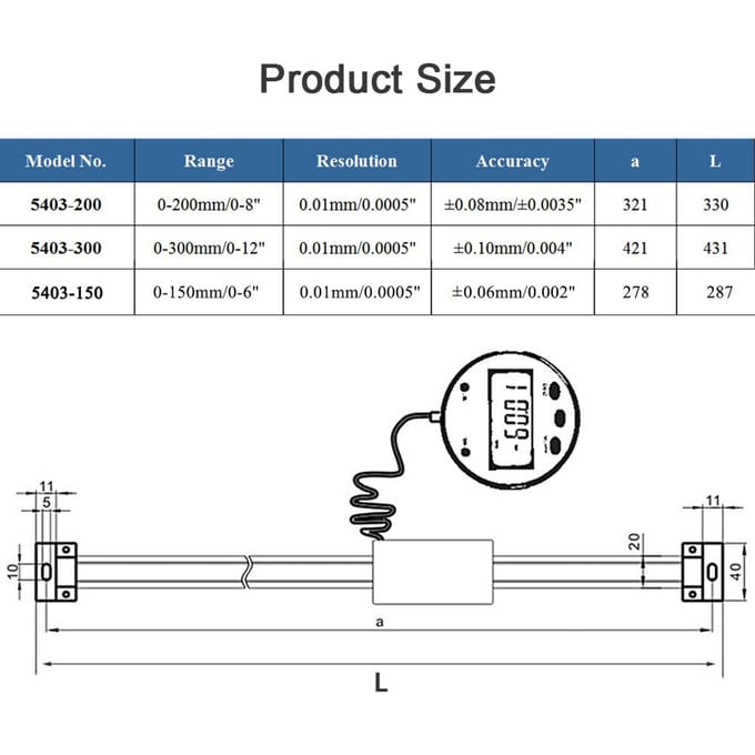 Digitale Lineaire Afleesbare Schaal Liniaal Verticale Afmeting Optioneel 0,01 mm Magnetische Afstandsbediening Extern Display Liniaal Machinegereedschappen blue