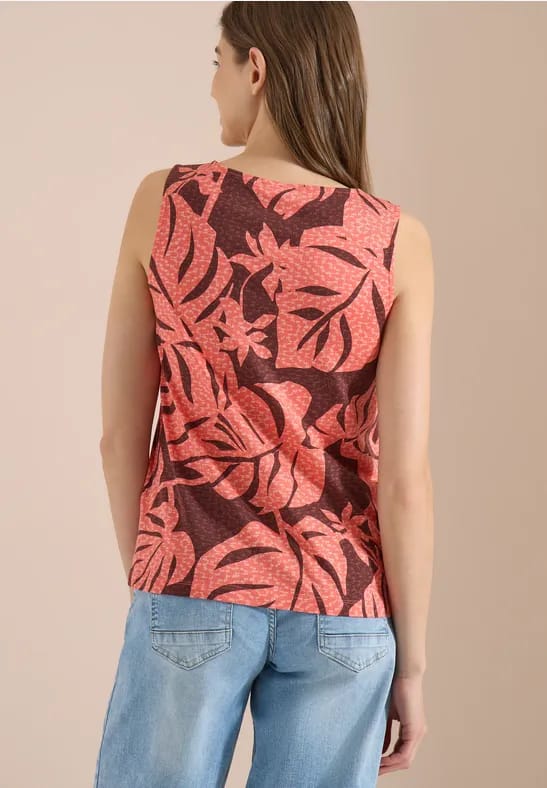 Top met ronde hals en bladprint