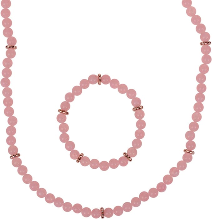 Kinderketting en Kinderarmbandje - Set - Roze gewolkte kraaltjes 6mm - Spacers - Elastisch