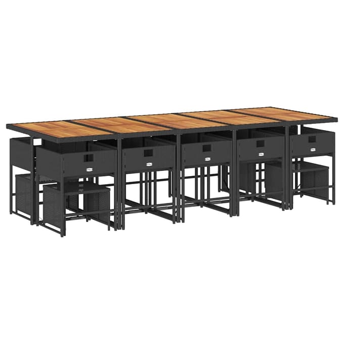 vidaXL - 15-delige - Tuinset - met - kussens - poly - rattan - zwart