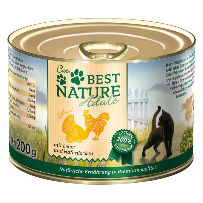 6x 200g Best Nature Cat Adult Gevogelte & Lever natvoer voor katten