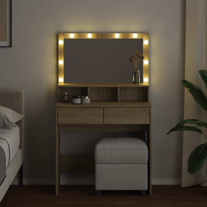 vidaXL - Kaptafel - met - LED - 80x41x134,5 - cm - sonoma - eikenkleurig