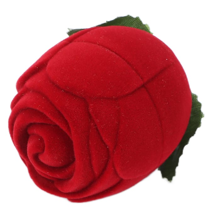 Beflockt Ringdoosje Rode Roosvormig Draagbaar Oorbellen Ketting Ringen Geschenk Opbergkoffer wit