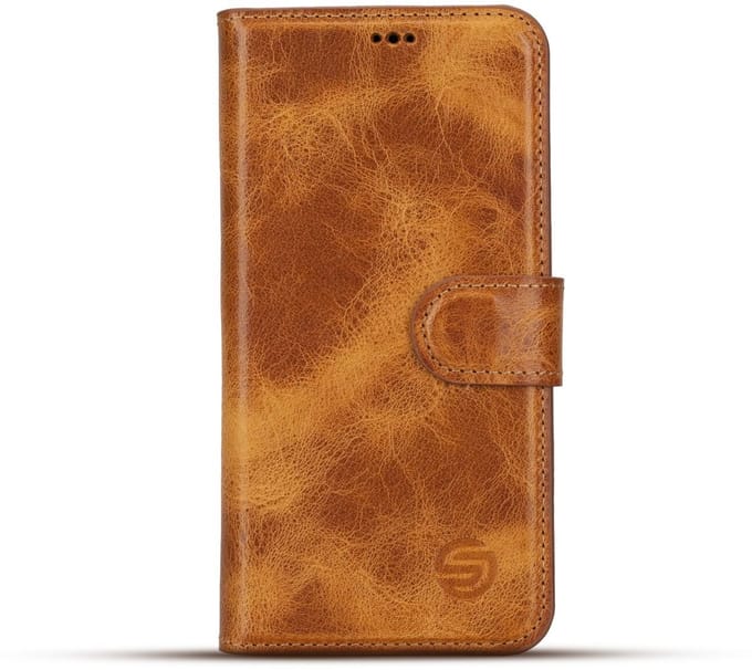 Solidenz hoesje geschikt voor iPhone 15 Pro Max – Echt leren Moda Bookcase met kaartsleuf – lichtbruin