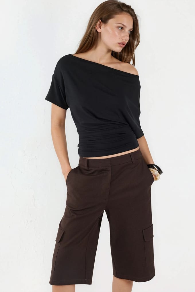 Asymmetrische Hals Zacht Viscose Brei Top
