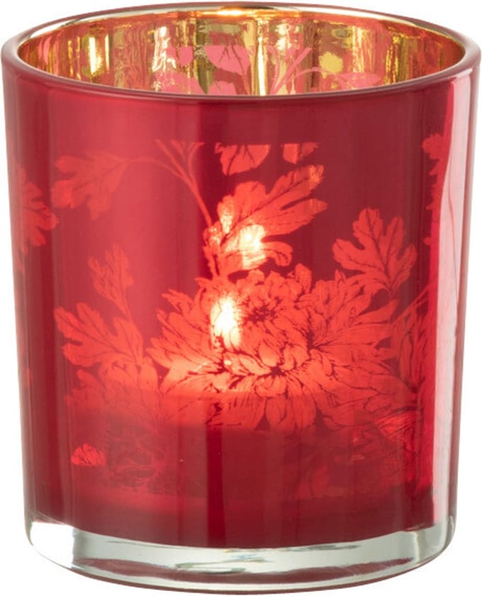 J-Line windlicht Bloemen - glas - rood - small - 6 stuks