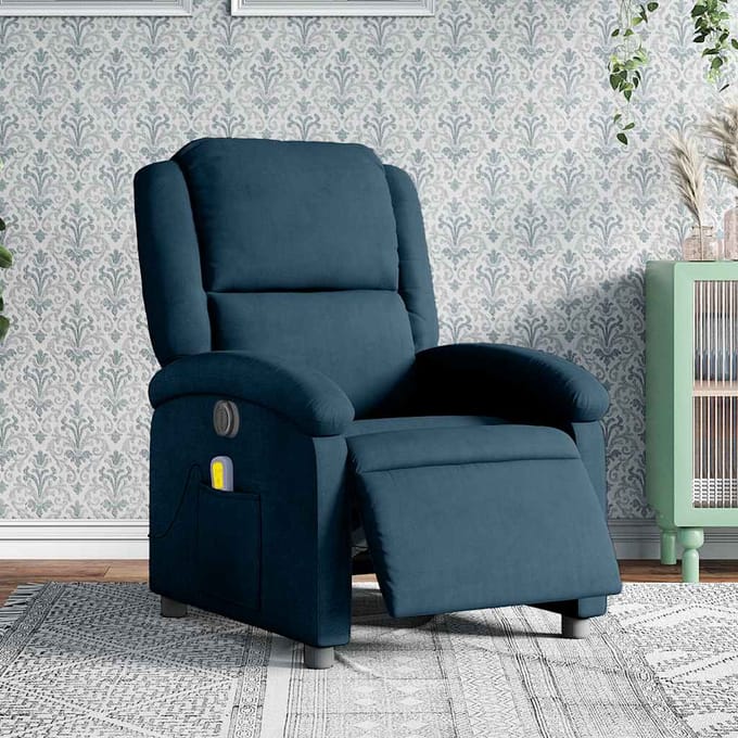 vidaXL - Massagestoel - elektrisch - verstelbaar - fluweel - blauw