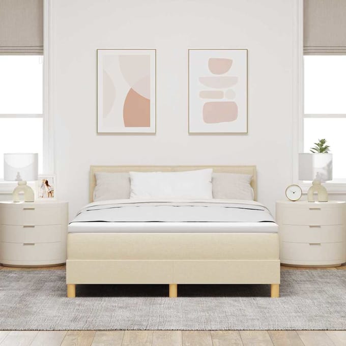 vidaXL - Boxspring - bed - met - kussen - met - hoofdeinde - Crème - 140 - x - 190 - cm - Stof