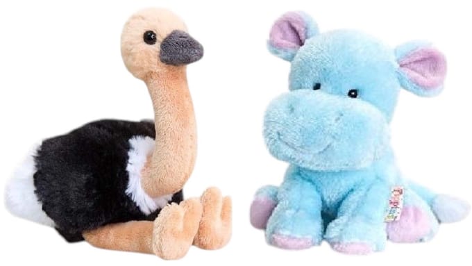 Keel Toys - 2 Knuffels - Pippins - Nijlpaard - Struisvogel - 14 cm