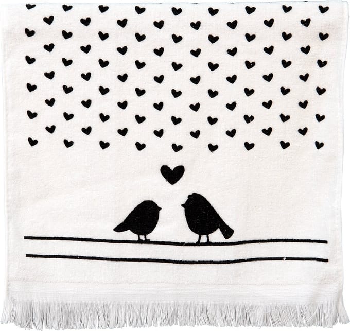 Clayre & Eef Gastendoekje 40x66 cm Zwart Wit Katoen Vogel